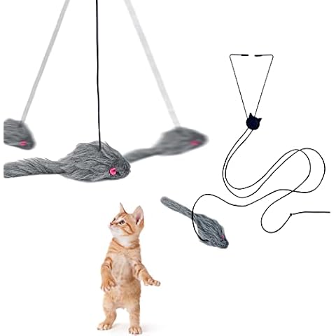 CHengQiSM 2 Packs Cat Toy Mouse for Indoor, Hanging Door Cat Pet Teaser Toy Exercise for Kitten Catcher Cover