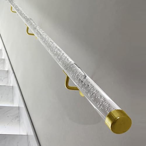 Barandillas de acrílico para interior exterior para escaleras, escalera transparente, 8 pies, 12 pies, 15 pies, 18 pies, 20 pies, kit de balaustre antideslizante fácil de instalar (color: dorado