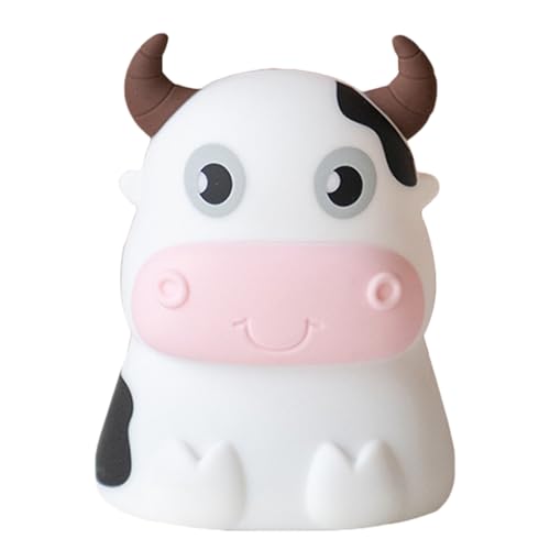 PAMINGONO Lámpara de Noche para Dormitorio Ñiño Forma de Vaca, Luz Nocturna de Silicona Multicolor, Luz de Mesa Infantil Segura y Decorativa para Habitación