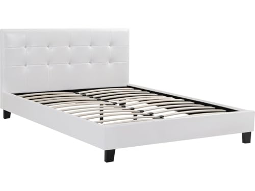 Habitat et Jardin - Lit Double Julia en Simili Blanc 140 x 190 cm | Cadre de Lit 2 Places | Sommier et Tête de Lit Inclus | Support à Lattes en Bois