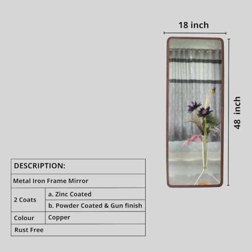 Image of Modern Elegance Rectangular Wall-Mounted Metal Framed Wall Miror Bathroom Living Room Home Decor miror 18 x 48 Inches Copper MF 99