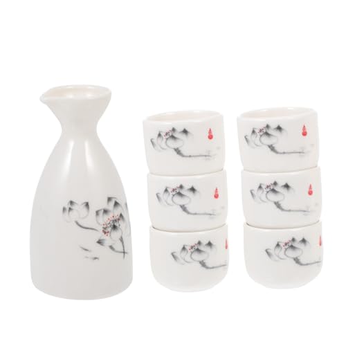 PRETYZOOM Ceramic Sake Kettle 4 Sake Cups Set Japanese Style Wine Pot Safe Multi-purpose