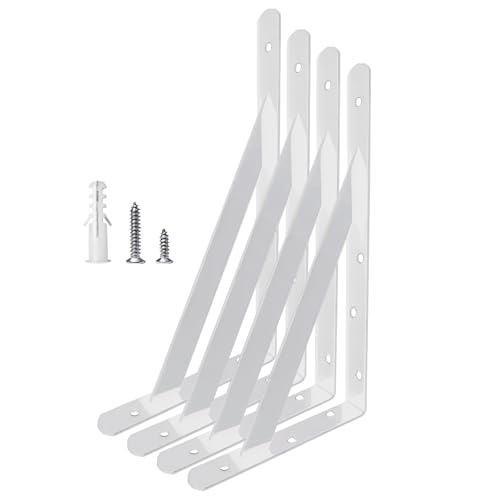 Heavy Duty Shelf Brackets Wall Mount Steel Bracket Wall Brackets for Shelves (White 16 x 10 Inch-2 Pairs)