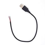 EAHOSUCC 20AWG USB Male Cable Ends, 1PCS 0.3M/1FT USB A Male 2 Pin Bare Wire 12V 5A Power Pigtail 2 Wire Open End Cable for DIY,USB Plug Replacement, Black