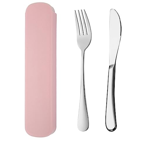 YUDANSI 2Pack Ensemble De Couverts En Acier Inoxydable, Ensemble De Fourchettes à Couteaux Pour l'école De Bureau De Voyage En Plein Air, Ensemble De Couverts De Camping Portable Avec étui
