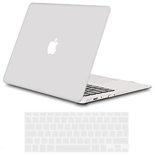 TECOOL Cover compatibile con vecchio MacBook Air 13 Pollici 2017-2010 (A1466 1369), Custodia Rigida Protettiva Sottile in Plastica Superficie Opaca e Copritastiera UE, Bianco Traslucido