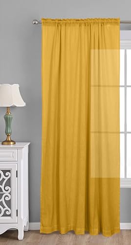 Image of THE LINEN COMPANY Cotton Linen Solid Sheer Window Curtain with Rod Pocket Design, 4 Feet Length, Lightweight Breathable Fabric, Elegant Mustard Color, Living Room & Bedroom Curtain, Pack of 1.