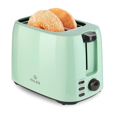 iSiLER 2 Slice Toaster, 1.3 Inches Wide Slot Bagel Toaster with 7 Shade Settings and Double Side Baking, Compact Bread Toaster with Removable Crumb Tray, Defrost Cancel Function Green Cover