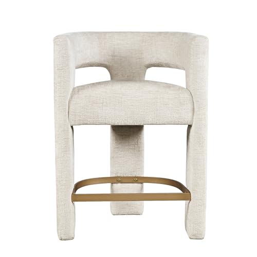 Jofran Upholstered Dining Chair with Arms – Versatile Bar Stools and Counter Height Bar Stools – Stylish Seating for Kitchen, Dining Room, or Home Bar, Natural