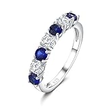 DAYBYDAY 7 Stone Engagement Ring 925 Sterling Silver Blue Sapphire Wedding Band September Birthstone Ring for Women Size 10