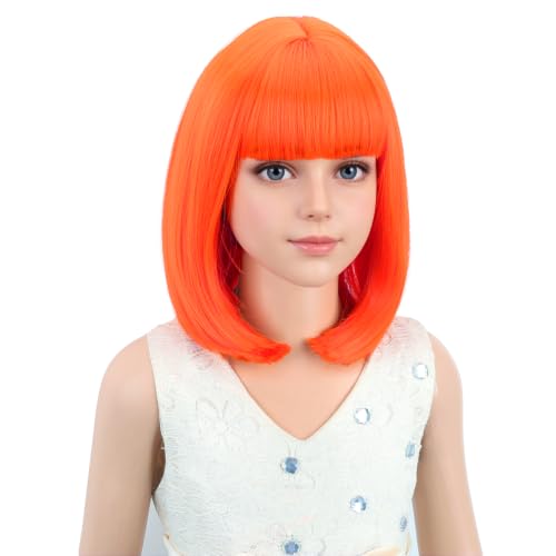 Image of PATTNIUM Kids Orange Wig Orange Bob Wig for Girls Colored Wigs Cosplay Party Synthetic Daily Wear Children Wigs