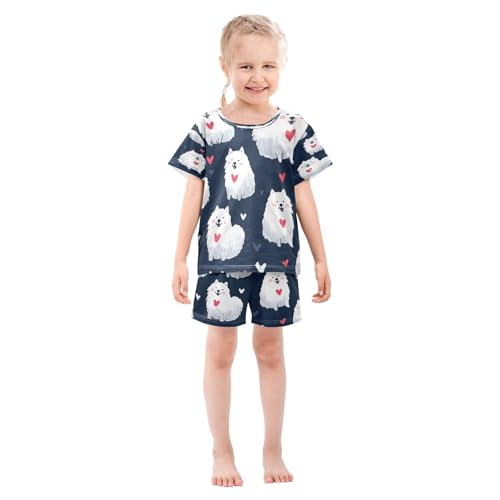 Samoyed Heart Pattern Kids Pjs Set Boys Girls Summer Short-Sleeve Sleepwear Pajamas 2PCS3