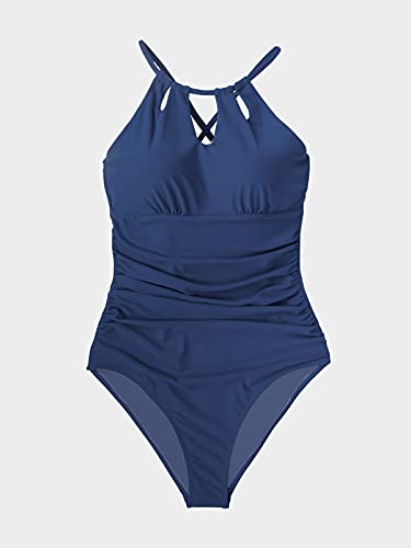 Image of CUPSHE Women's Halter Lace Up Back One Piece Swimsuit Padded Crisscross Bikini