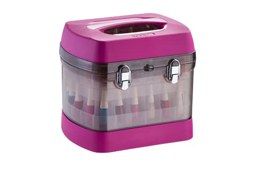Dompel Estojo de transporte de esmalte, capacidade para 68 garrafas, acetona de 150 ml, utensílios, algodão, tesoura e acessórios, uso profissional, modelo 994 (rosa)