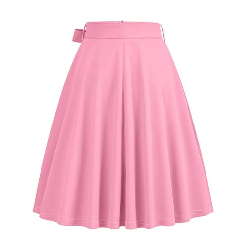 Women 50s Retro Skirts Vintage Hepburn Style High Waist Flared A-Line Rockabilly Solid Swing Skirt with Pocket4