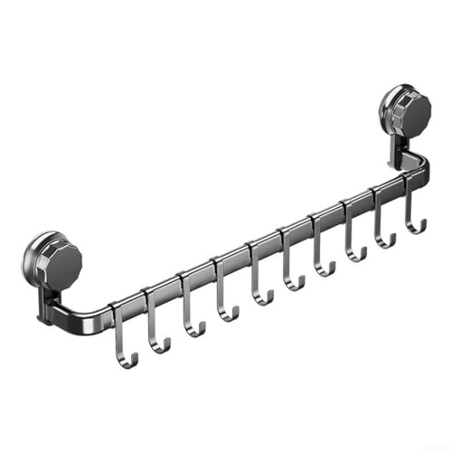 HanOaki Estante de almacenamiento de cocina montado en la pared con 10 ganchos de ventosa para utensilios y accesorios, instalación sin tornillos, hecho de material ABS y acero inoxidable