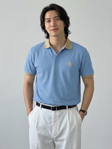 Image of LEOTUDE Men's Polo Neck Matty Half Sleeve Collor Solid Regular Fit Tshirts (Sky Blue)