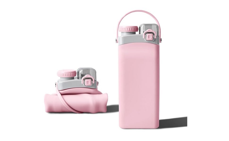 Pious Collapsible Water Bottle Leakproof Reusable Silicone Foldable for Gym Camping Hiking Travel Sports Lightweight Durable 600 ml, 1 Piece (Pink) (B0D66KB81D) Amazon Price History, Amazon Price Tracker