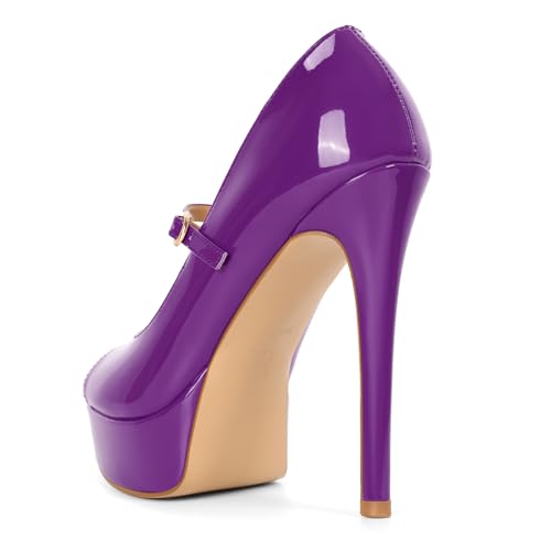 Image of SAMMITOP Women's Peep Toe High Heels Platform Stiletto Pumps Patent Mary Jane Heels 5.5 inch Party Wedding Dress Shoes