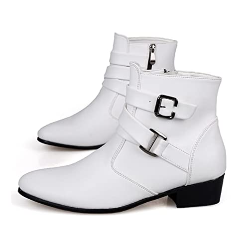 Men's Leather Pointed Toe Chelsea Boots Side Zipper Chunky Low Heel Ankle Boots Western Dress Boots3