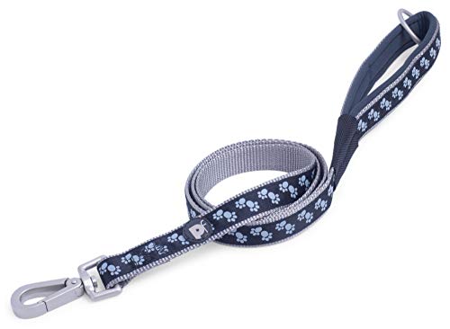 Petface Signature Padded Dog Lead, Medium, Black Paws