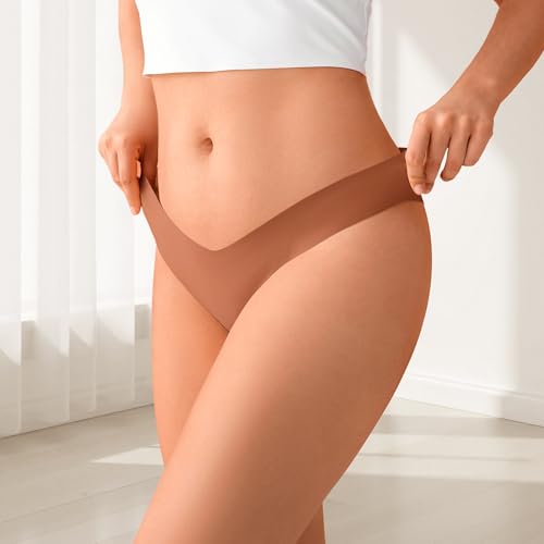 Image of DEANGELMON Women Seamless Bikini Cheeky Underwear Invisible No Show Panties V-Waist Hipster Ladies Soft Stretch Multi Pack
