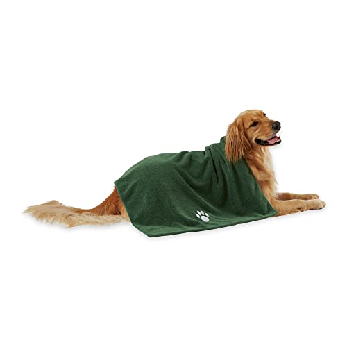Image of Bone Dry Pet Grooming Towel Collection Absorbent Microfiber X-Large, 41x23.5 inch, Embroidered Hunter Green