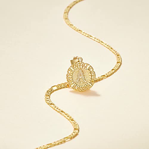 KissYan Initial Necklace For Women Girl,14K Gold Plated Round Letter Pendant Necklace Capital Monogram Necklace Alhpabets from A-Z Figaro Chain Necklace…