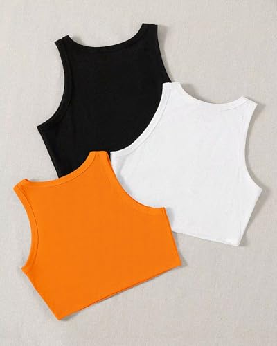 Image of (Pack of 3) Stylish Sleeveless Round Neck Ribbed Tank Tops for Women and Western Crop Top