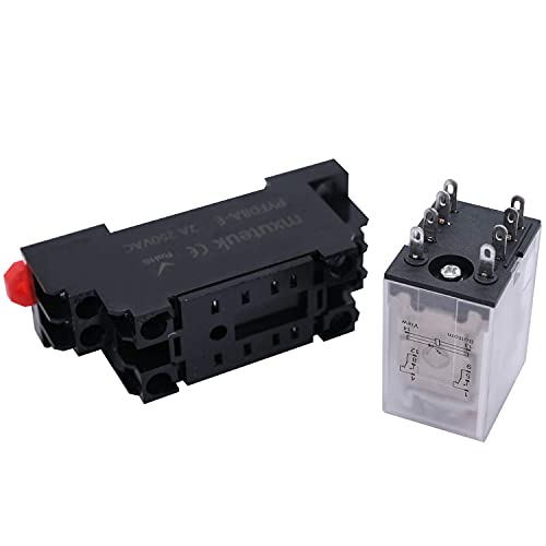 mxuteuk 2pcs Electromagnetic Power Relay HH52P AC 110V/120V 5A Coil 8 Pin DPDT with LED Indicator, with Base Socket, with DIN Rail Slotted Aluminum