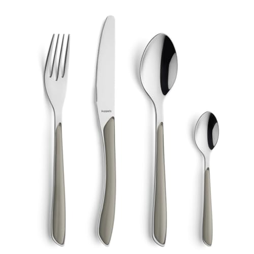 Kuppels Service de Couverts à Prisme en Acier Inoxydable Poli, Couverts 24 pièces, pour 6 Personnes, Manches en Plastique de Haute qualité en Taupe,...