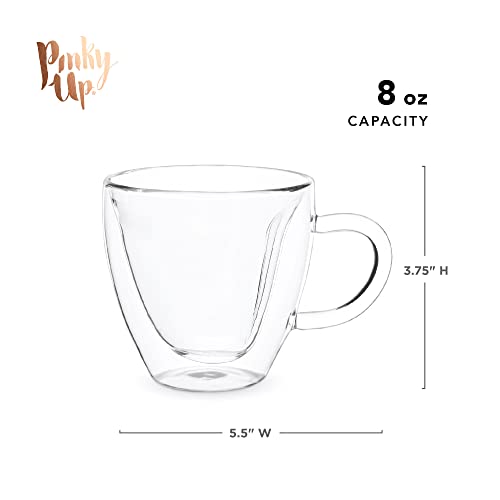 Pinky Up Kendall Heart Shaped Glass Tea Mug With Handle, Double Walled Insulated 8 Oz Cup, Clear #TOP2