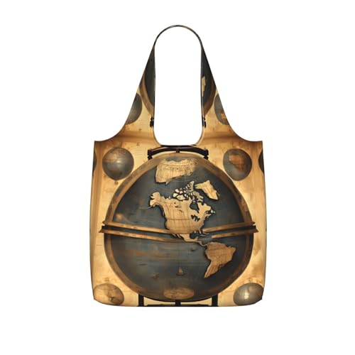 Impresión De Globo Terráqueo Del Mundo Antiguo Bolsa De Compra Lavable Bolso De Hombro Bolsa De Tela Para Supermercado Playa Uso Diario 10X51X43Cm