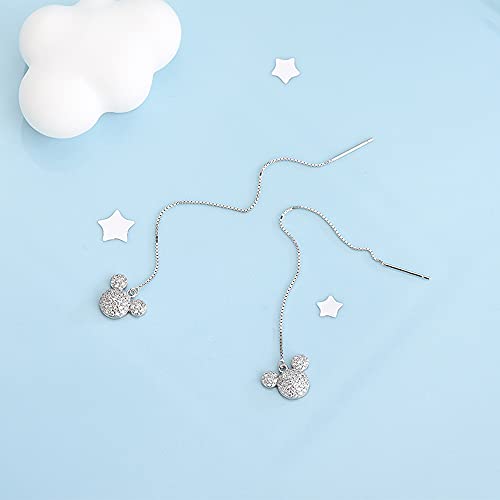 Cute Mouse CZ Threader Tassel Earrings Sterling Silver 925 Dainty Crystal Rhinestone Long Chain Ear Line Dangle Charm Drop Hoop Stud Earring Statement Ear Jewelry Lovely Gifts for Women2