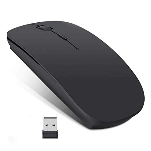 XBOSS X4 Ultra Thin 2.4GHz and Bluetooth Wireless Rechargeable Optical Mouse Computer PC Mice with USB Adapter for Mac Windows Linux Mouse Wireless (Black with Bluetooth + 2.4Ghz)