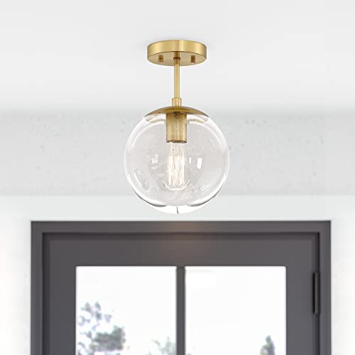 Image of Design House Gracelyn 9 in Ceiling Mount Pendant Light, Semi-Flush Mount, Dimmable, Seeded Glass, Satin Gold, 9 in x 9 in x 14.36 in, 588517-SG