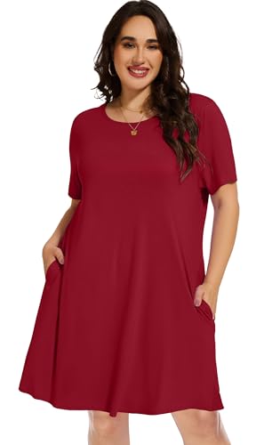 Image of elescat Plus Size Summer Dresses for Women Casual Short Sleeve Pockets Loose Oversized T Shirt Sundress 2026