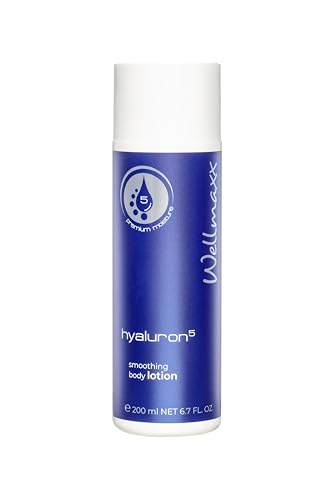 WELLMAXX Hyaluron⁵ Smoothing Bodylotion - Feuchtigkeitsspendende Body Lotion mit Macadamianussöl ist ideal für trockene Haut, schnelleinziehende Körperpflege mit Hyaluronsäure, frischer Duft, 200 ml