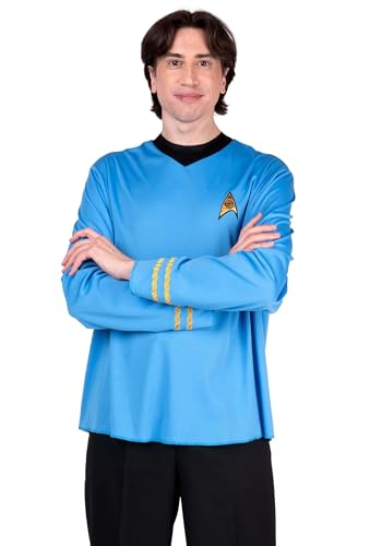 Mens Star Trek Spock Costume Shirt | Adult Long Sleeve with Starfleet Insignia and Gold Sleeve Details Large
