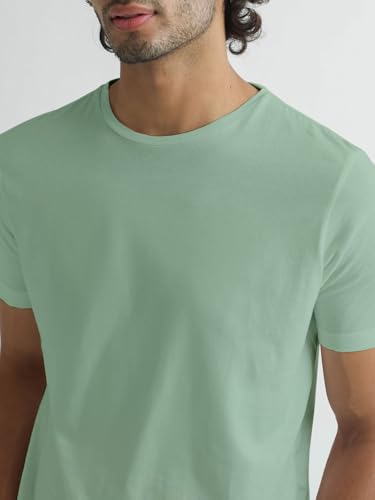 Image of Veirdo Regular Fit Half Sleeves Round Neck Solid Pure Cotton T-Shirt for Men (Available in White, Black, Swan White, Mustard, Maroon, Green, Lilac, Navy, Red Color)