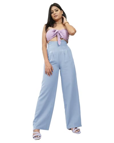 Noble Monk Women High Rise Solid Trousers |Koren Pant | Wide Leg |Baggy Fit Trousers for Women Deal