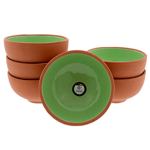 CERÁMICA RAMBLEÑA | Cuenco aperitivo | Cuenco desayuno | Cuencos ceramica | Cuencos cocina | Conjunto Bol Pack x6 rústico - Verde - Modelo 23 | x6 cuencos 14x14x7cm