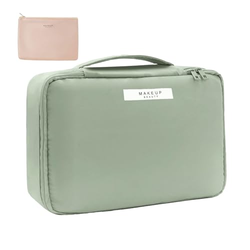 Bolsa de maquiagem, bolsa de cosméticos portátil, organizador de estojo de maquiagem de viagem de grande capacidade, bolsa de abertura larga portátil, bolsa de maquiagem bolsa de higiene para mulheres