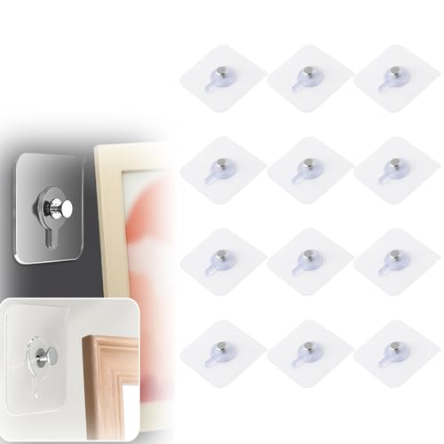 Image of Drill Free Adhesive Hooks,Picture Hangers Without Nails,Adhesive Wall Mount Screw Hooks for Hanging,Nail Free Wall Hangers for Kitchen,Bathroom (Transparent / 12PCS, 2.36 * 2.36 inch)