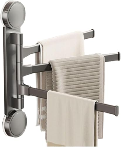 タオル掛け 吸盤式 ハンガー 金属製 浴室 壁付け タオルラック キッチン 収納 タオルバー 3本 バスタオル用 グレー