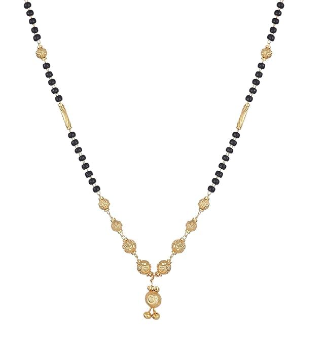 Gold-Plated Black & White Artificial Stones Studded & Beads Beaded Locket Mangalsutra For Women-image-36