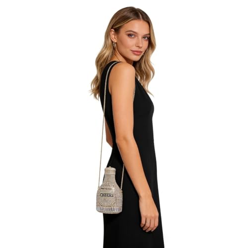 Image of Rhinestone Champagne Bottle Clutch, Luxury Evening Bag for Women