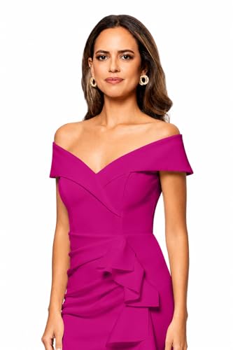 Image of Xscape Women's Bodycon Midi Off-The-Shoulder Ruffle Dress with Center Back Zipper, Petite & Plus Size