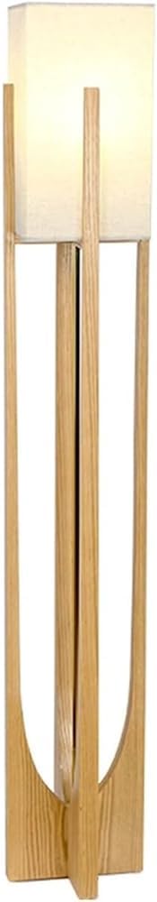 Lampada da terra standard, lampada da terra giapponese in legno massello con paralume in tessuto per soggiorno, camera da letto e illuminazione interna