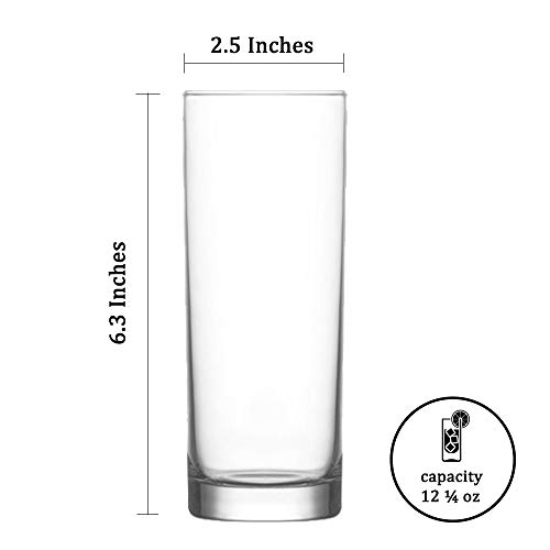 Highball Glasses with Heavy Base, Clear Drinking Glasses Set for Water, Juice, Cocktails, Wine, Beer, and Whiskey, 12 1/4 Ounce, Set of 6
